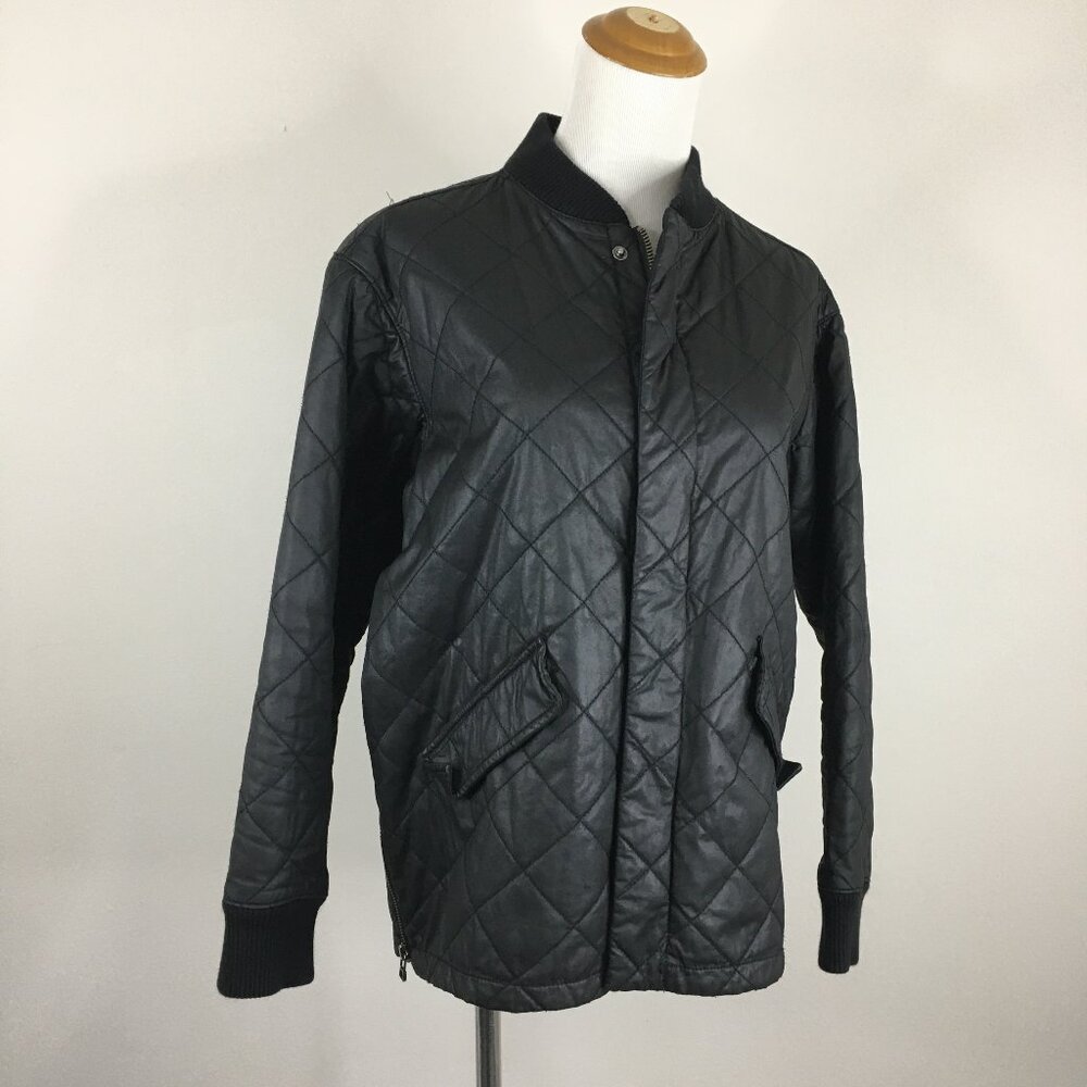 MADEWELL Black Quilted Coated Snap Button Hem Bomber Jacket